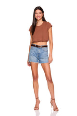 crew cap sleeve blouson top