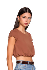 crew cap sleeve blouson top