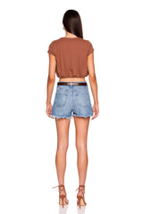 crew cap sleeve blouson top