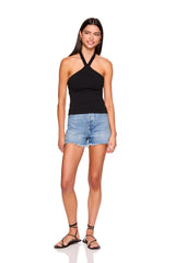 cross front tie halter top