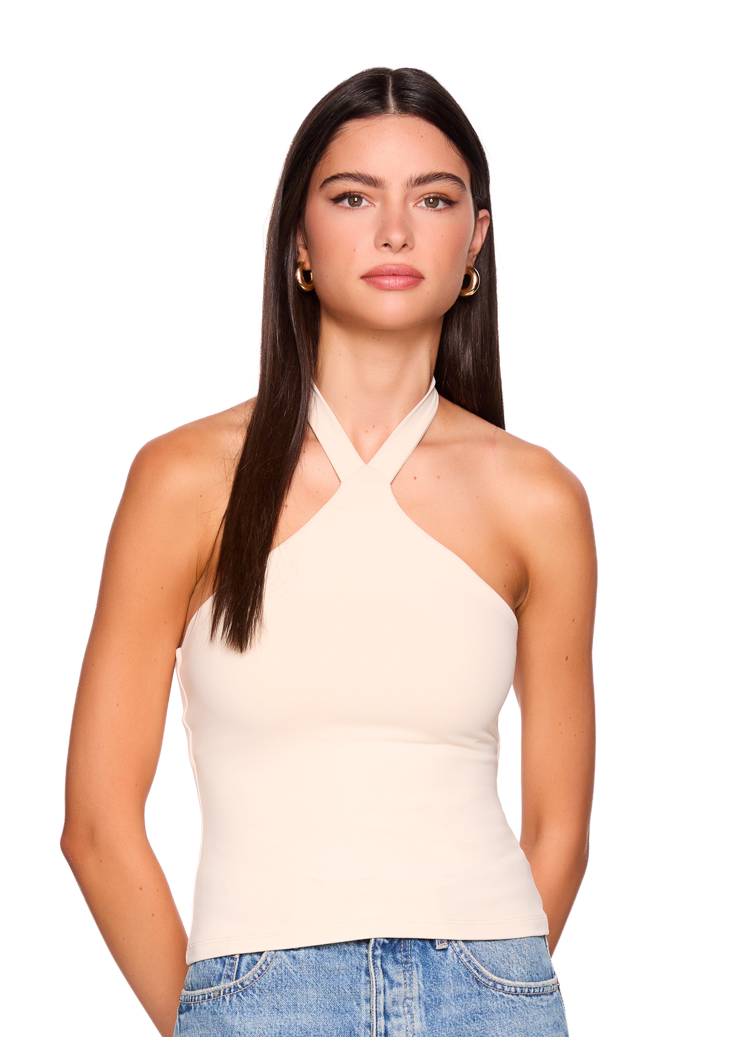 cross front tie halter top
