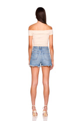 off shoulder gathered short sleeve top