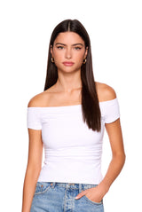 off shoulder gathered short sleeve top