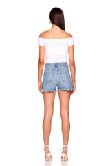 off shoulder gathered short sleeve top