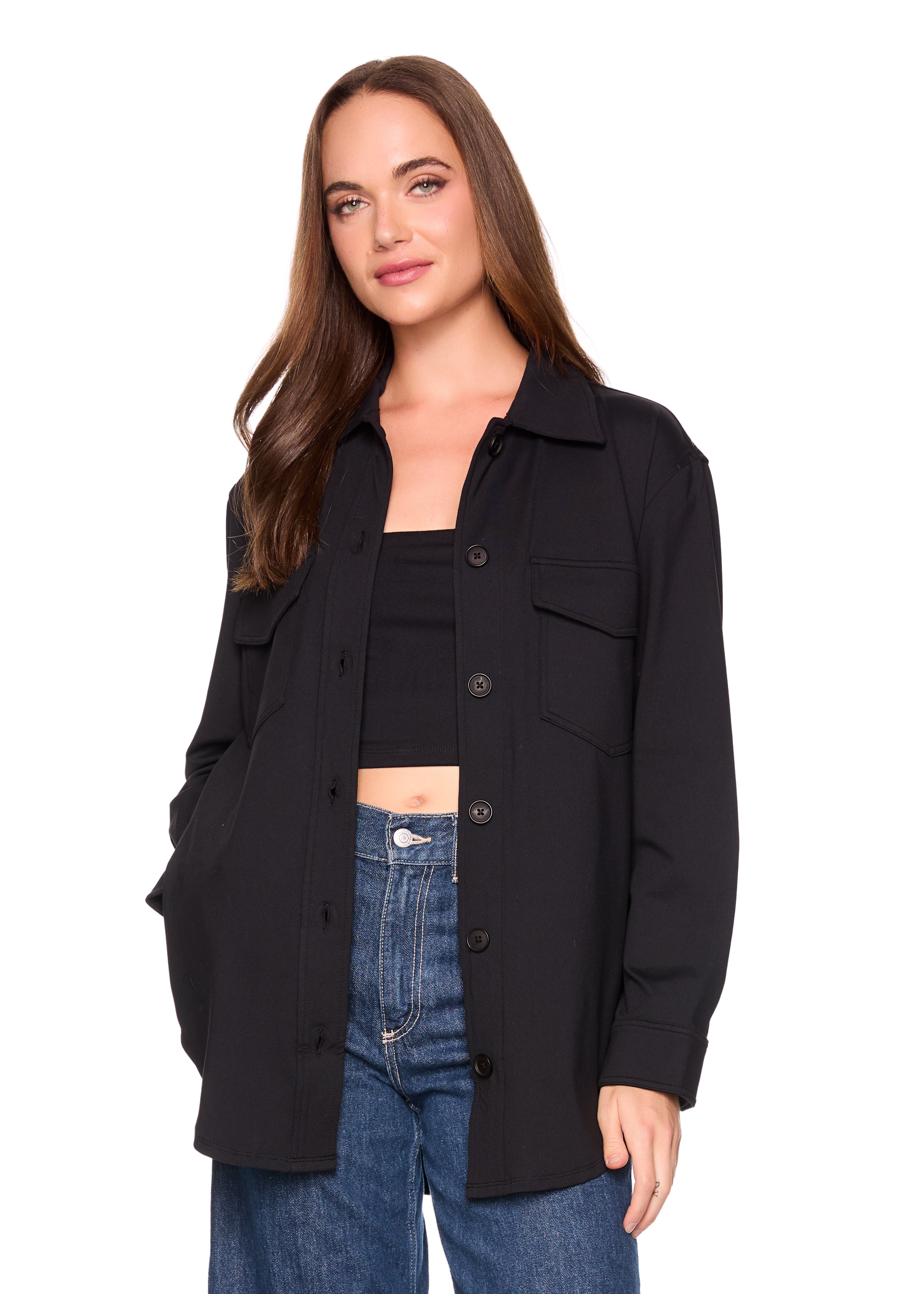 knit shirt pocket jacket black