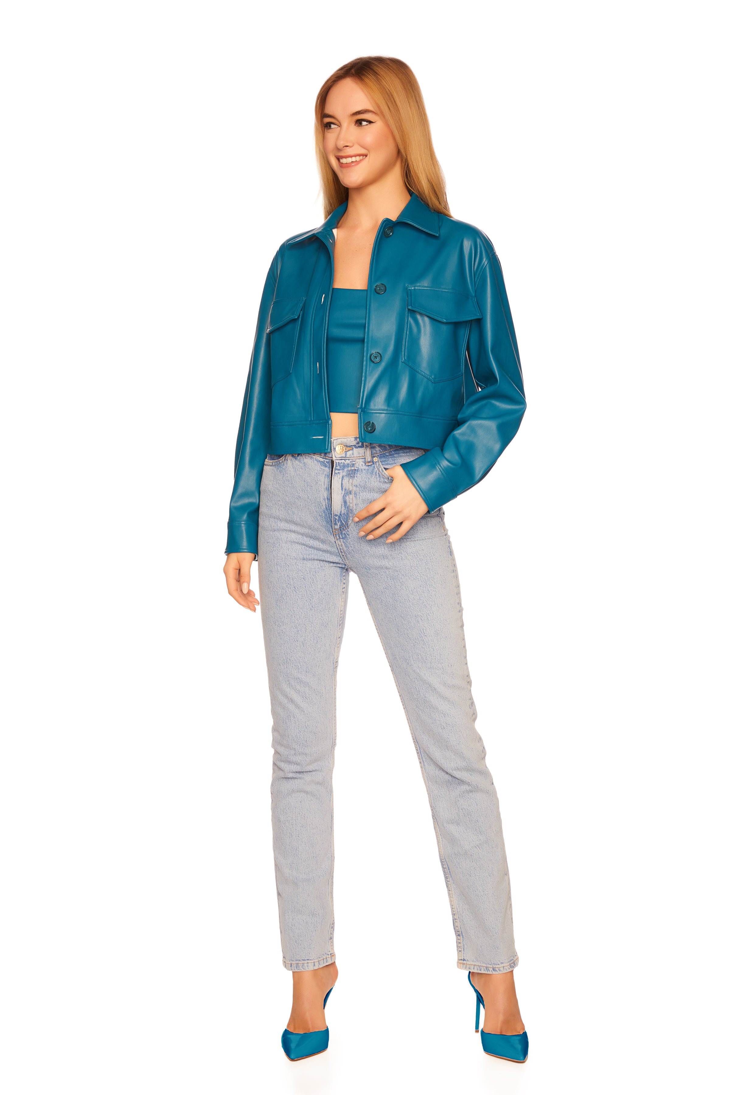 Monaco‎ – Susana crop cargo faux leather jacket
