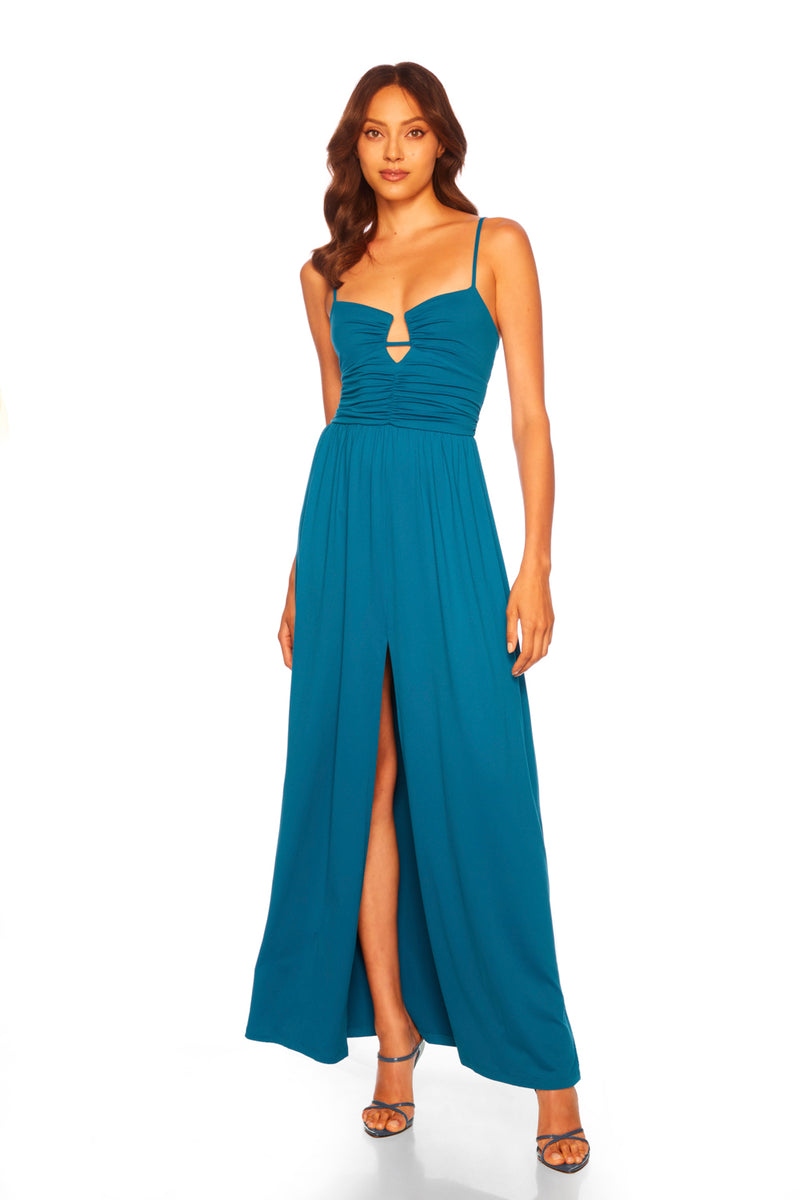 string gather wire slit front dress