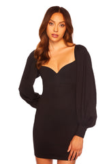 sweetheart neck puff long sleeve dress