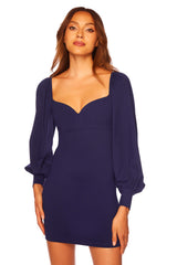 sweetheart neck puff long sleeve dress