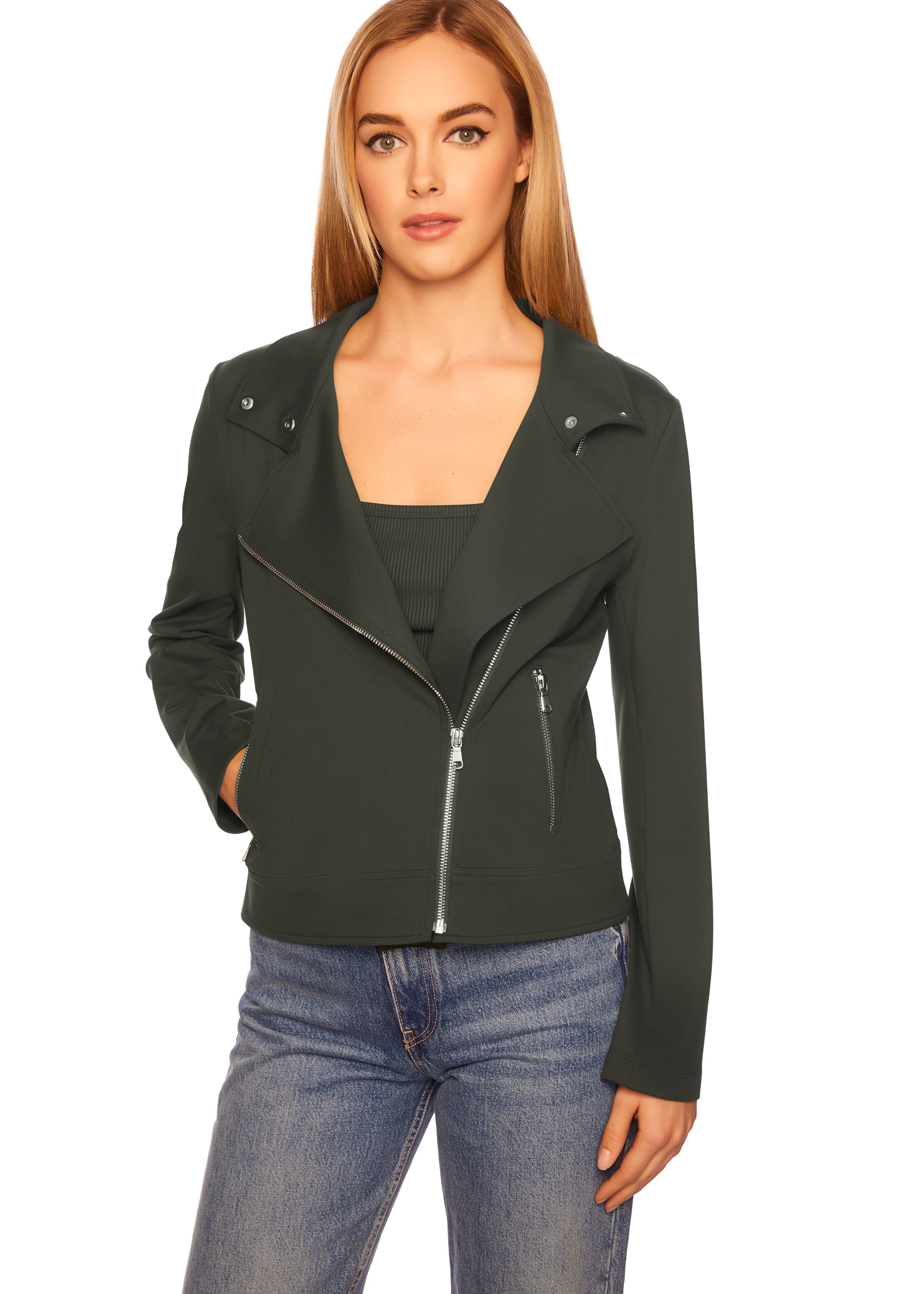 knit moto jacket hunter