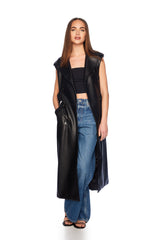 faux leather sleeveless trench black