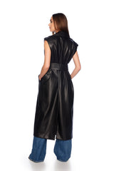 faux leather sleeveless trench black