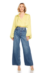 matte satin wrap poet sleeve top