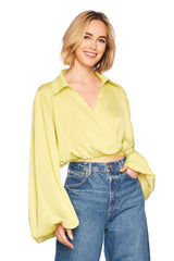 matte satin wrap poet sleeve top