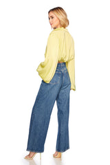 matte satin wrap poet sleeve top