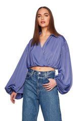 matte satin wrap poet sleeve top