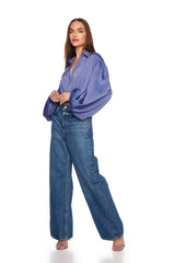 matte satin wrap poet sleeve top