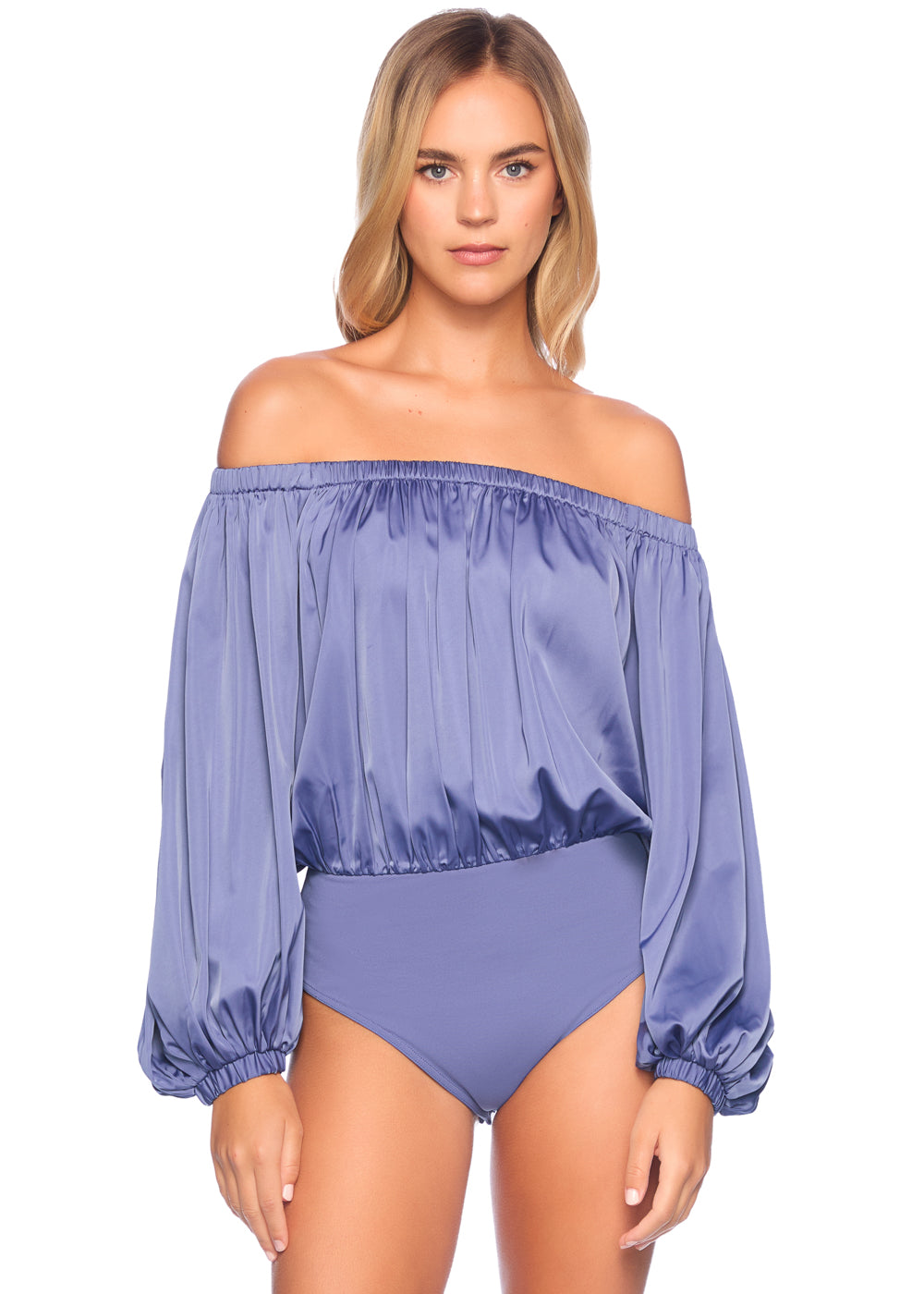 matte satin off shoulder bodysuit