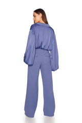 matte satin wrap poet sleeve top