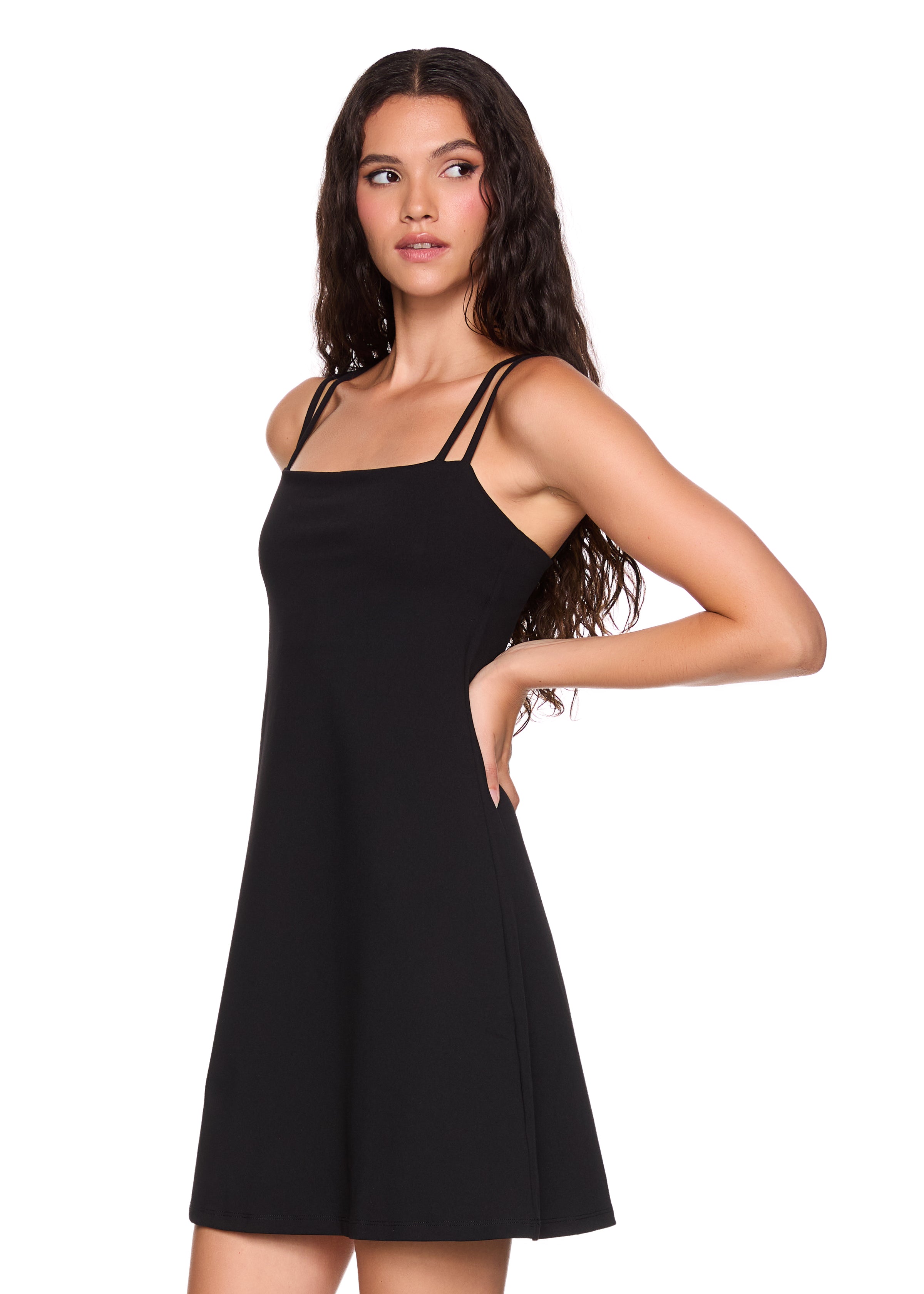 double string flare mini dress