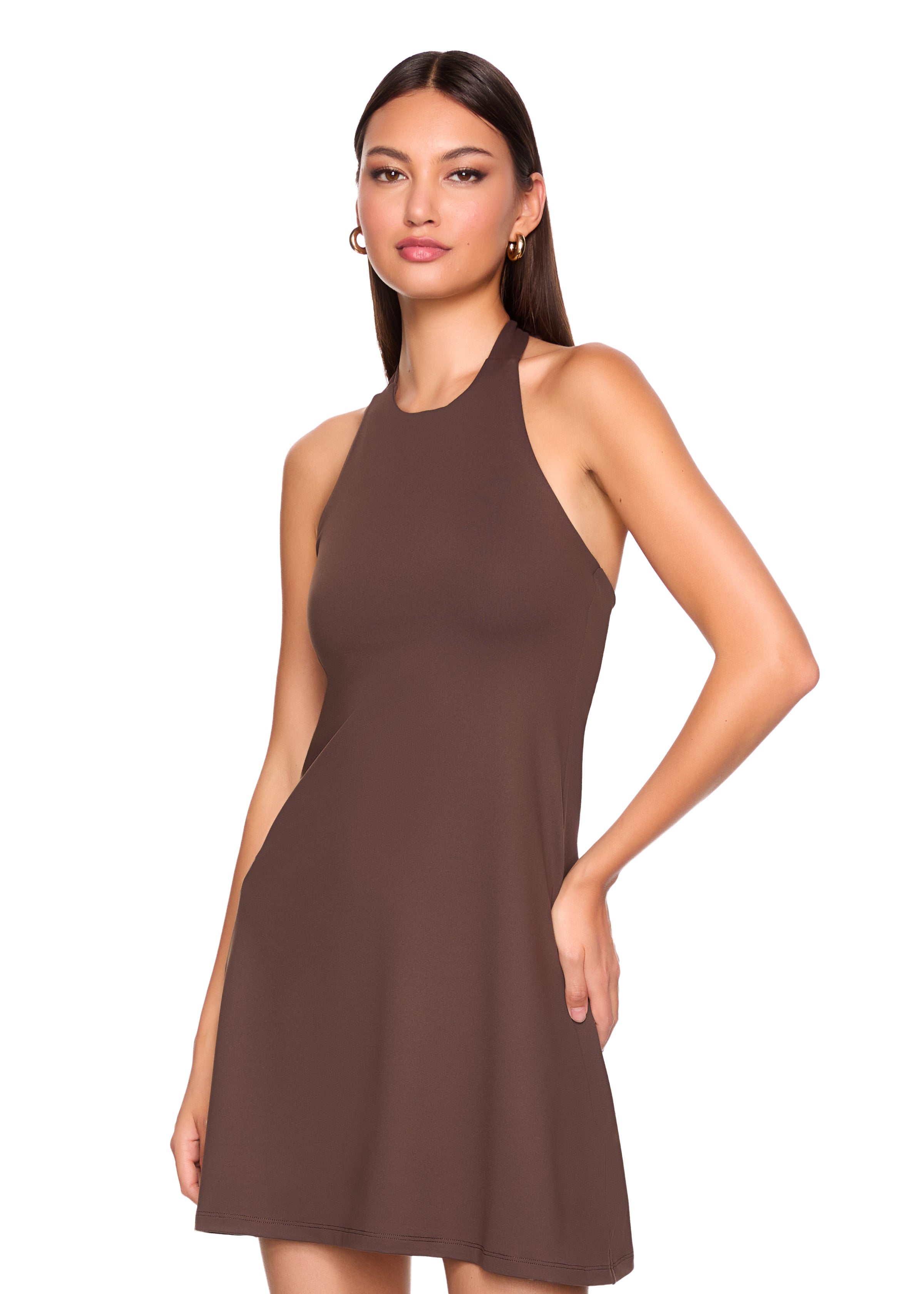 high neck halter tie dress