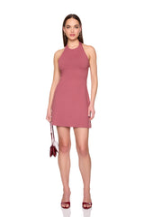 high neck halter tie dress