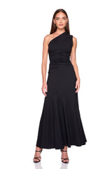 one shoulder flare dress