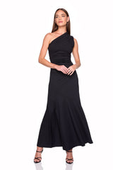 one shoulder flare dress