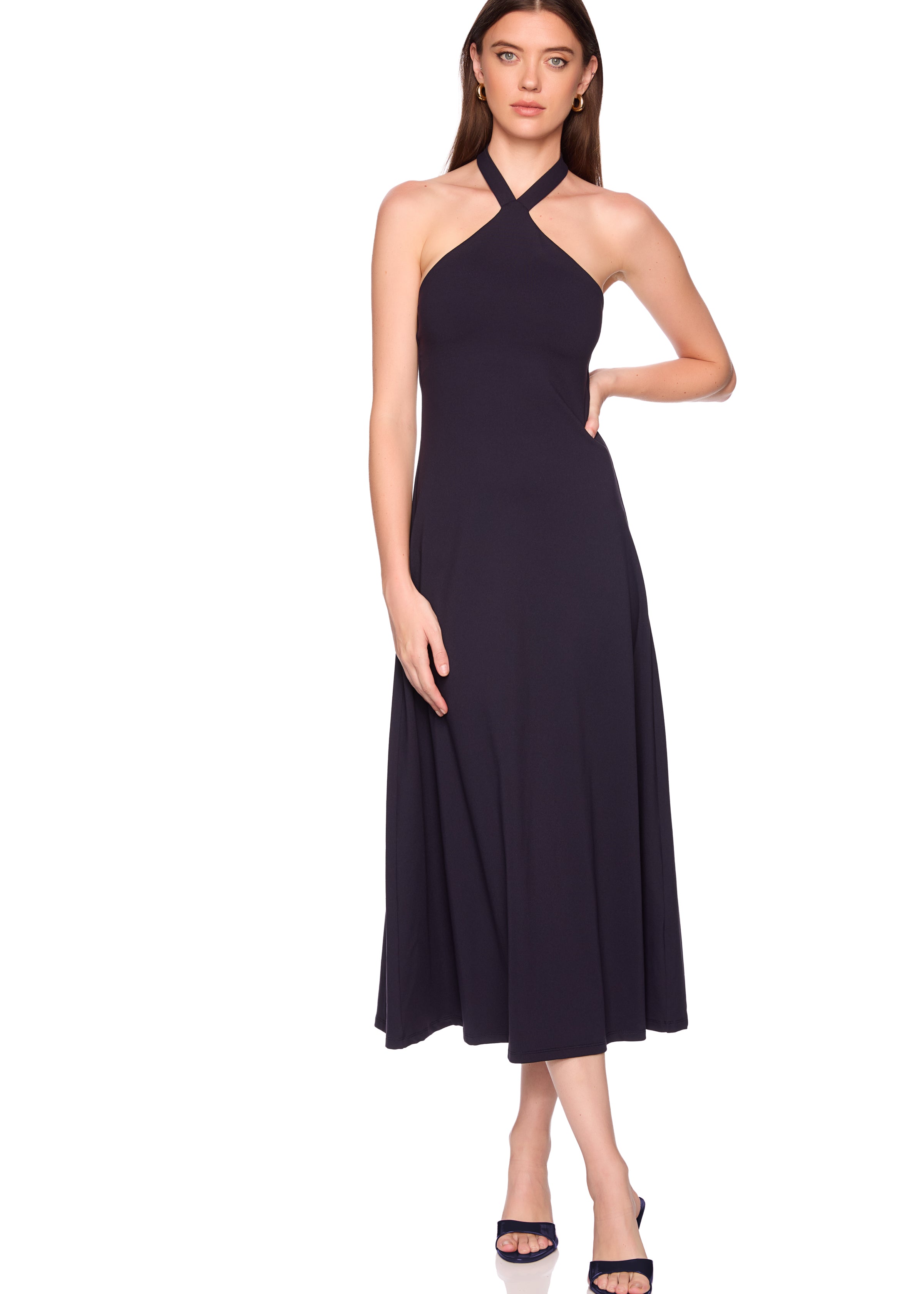 halter tie midi dress
