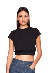 short sleeve gathered waist band top