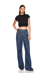 short sleeve gathered waist band top