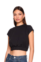 short sleeve gathered waist band top