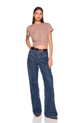 short sleeve gathered waist band top