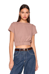 short sleeve gathered waist band top