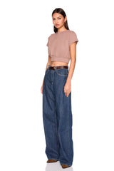 short sleeve gathered waist band top