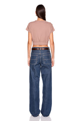 short sleeve gathered waist band top