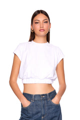 short sleeve gathered waist band top
