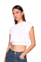 short sleeve gathered waist band top