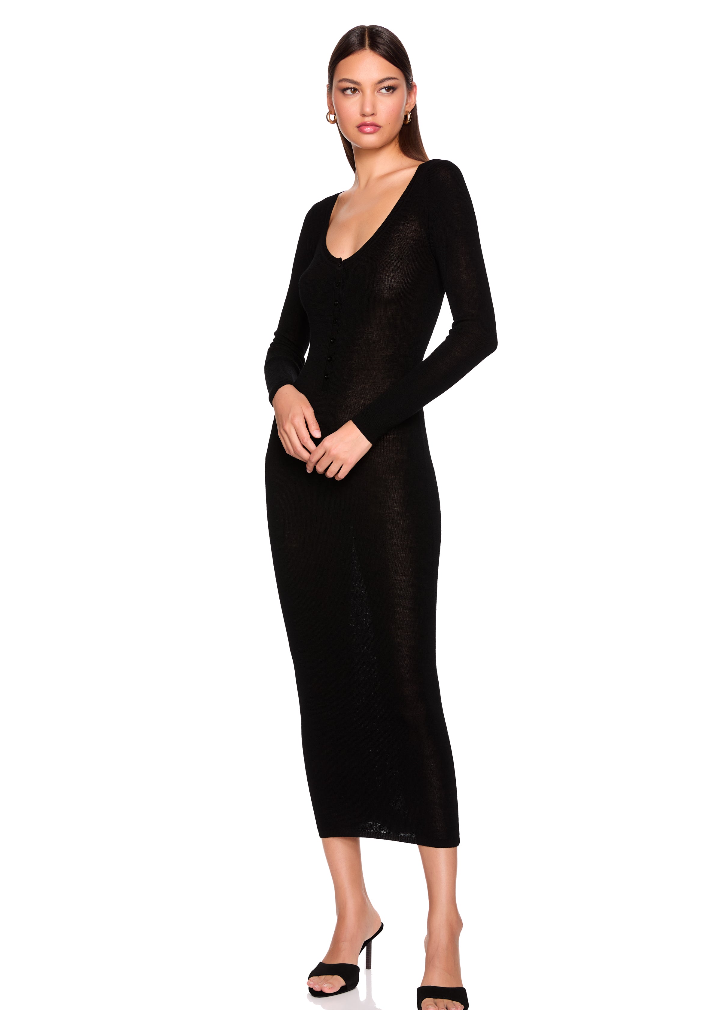 light merino henley long sleeve dress