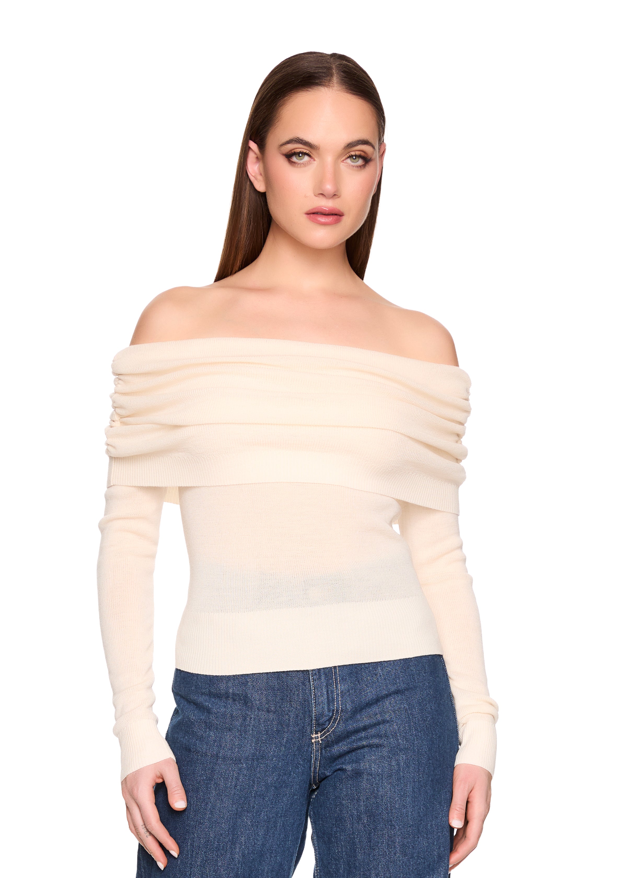 light merino off shoulder sweater