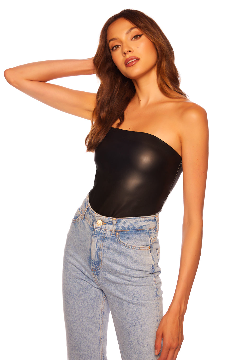 Milumia Women PU Faux Leather Tube Top Strapless Sleeveless Zip Back Crop  Top at  Women’s Clothing store