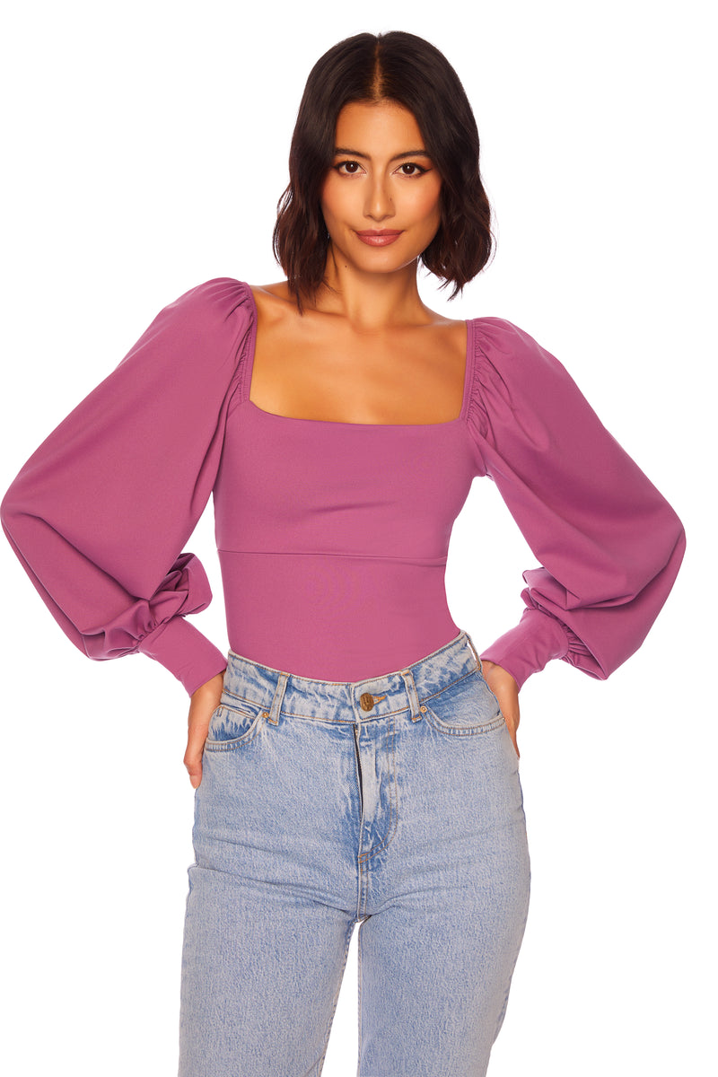 square neck gathered sleeve top