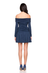 off shoulder gathered mini dress