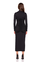 mock neck gathered long sleeve dress