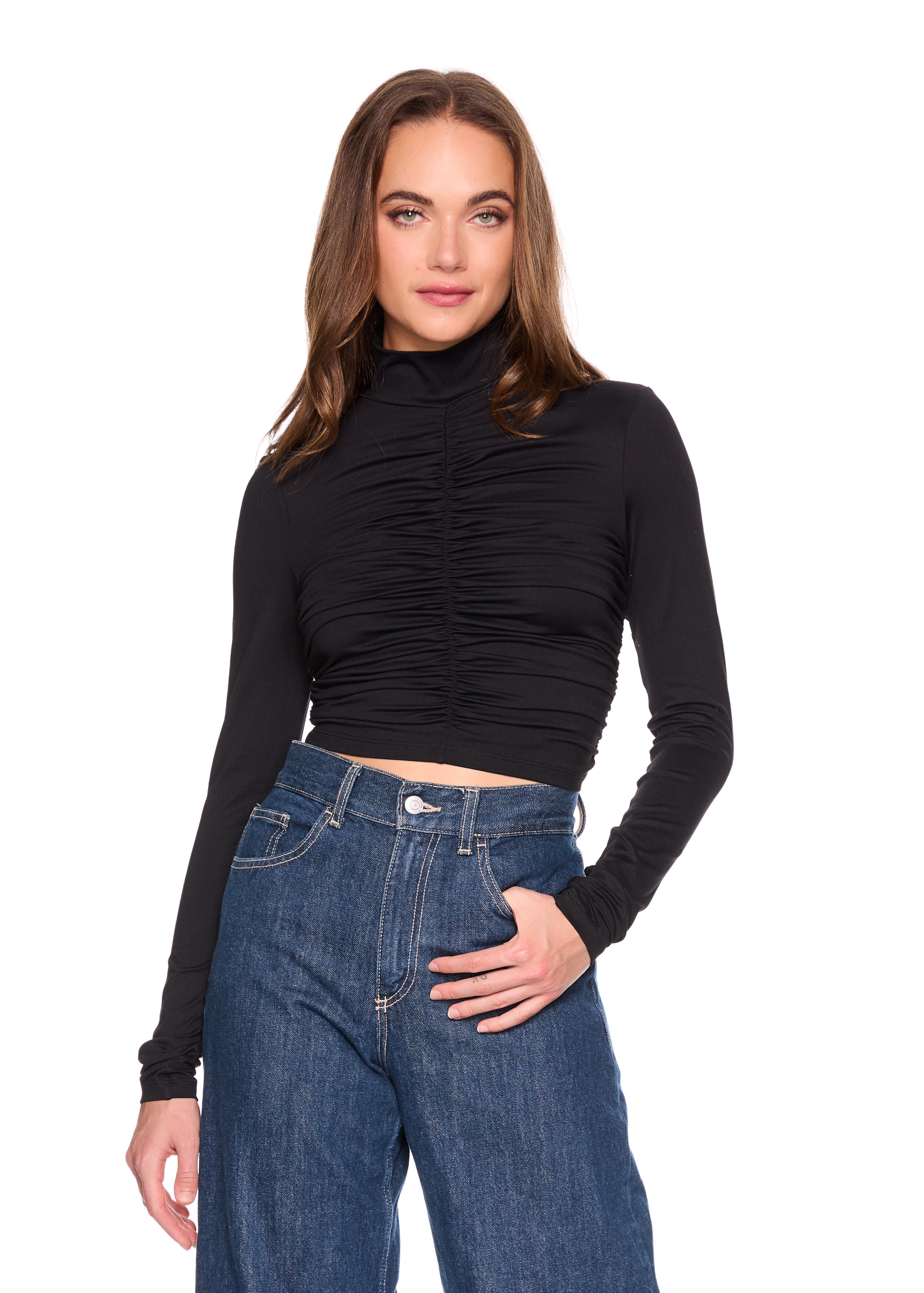 mock neck gathered top