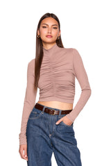 mock neck gathered top