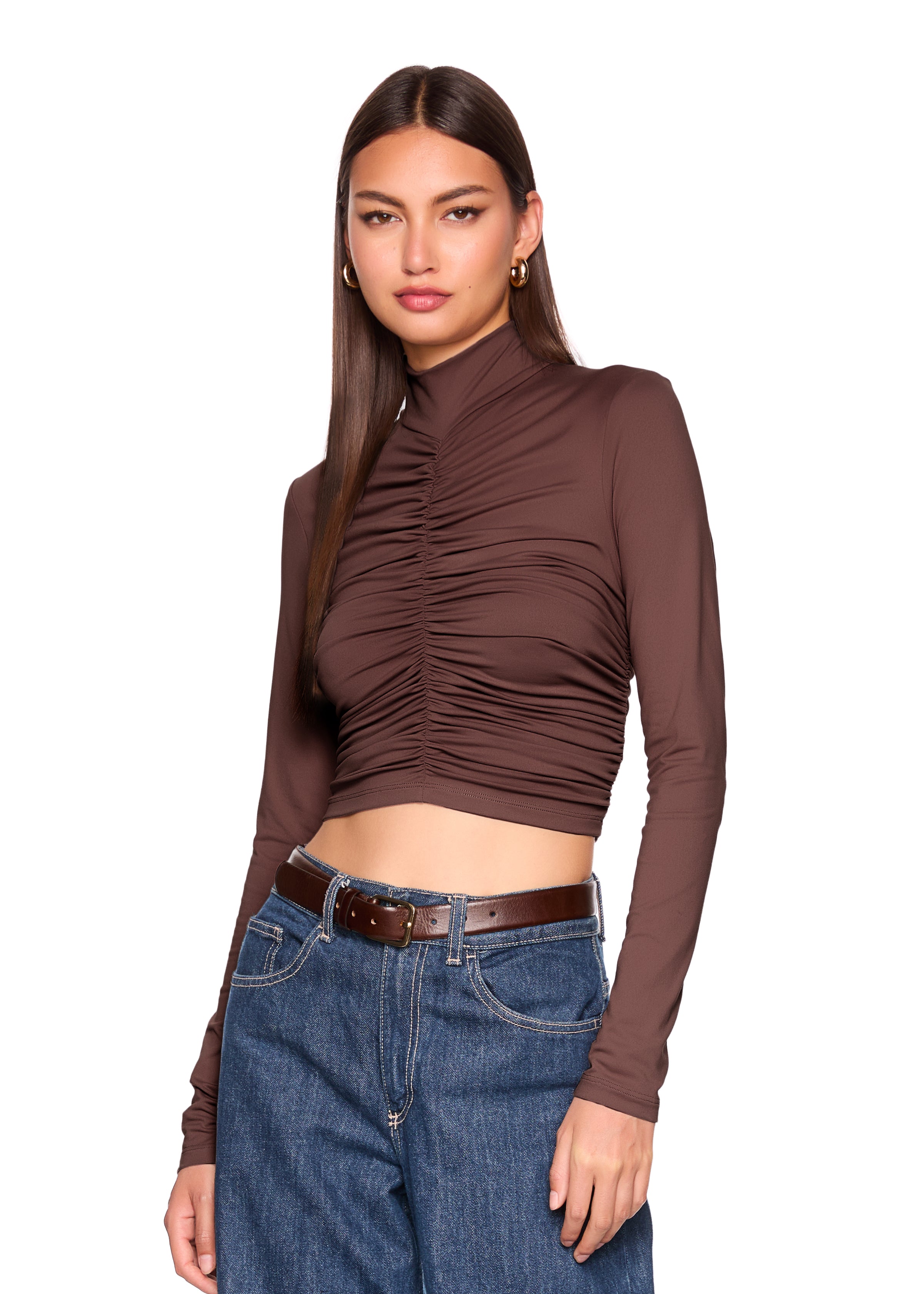 mock neck gathered top