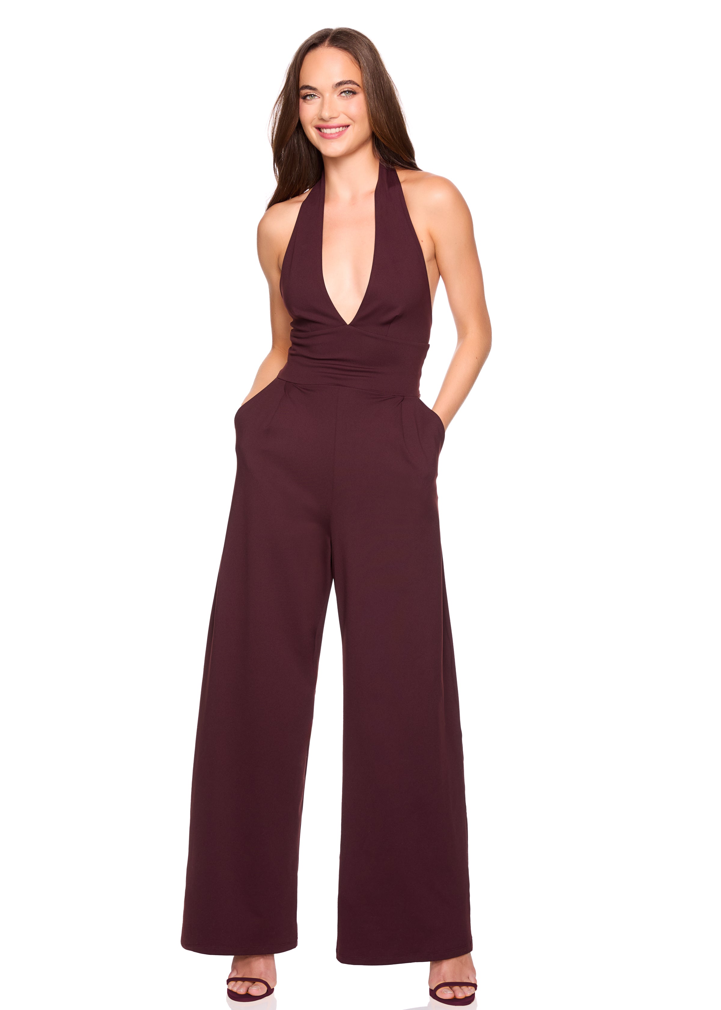 tie halter v jumpsuit