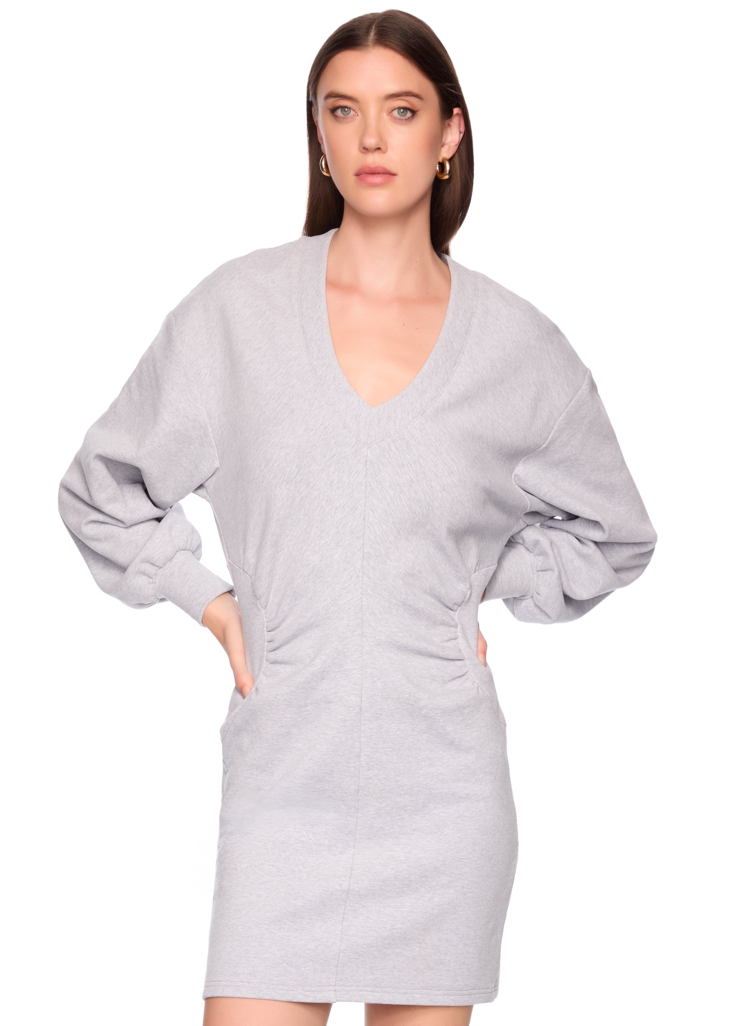 fleece v long sleeve dress