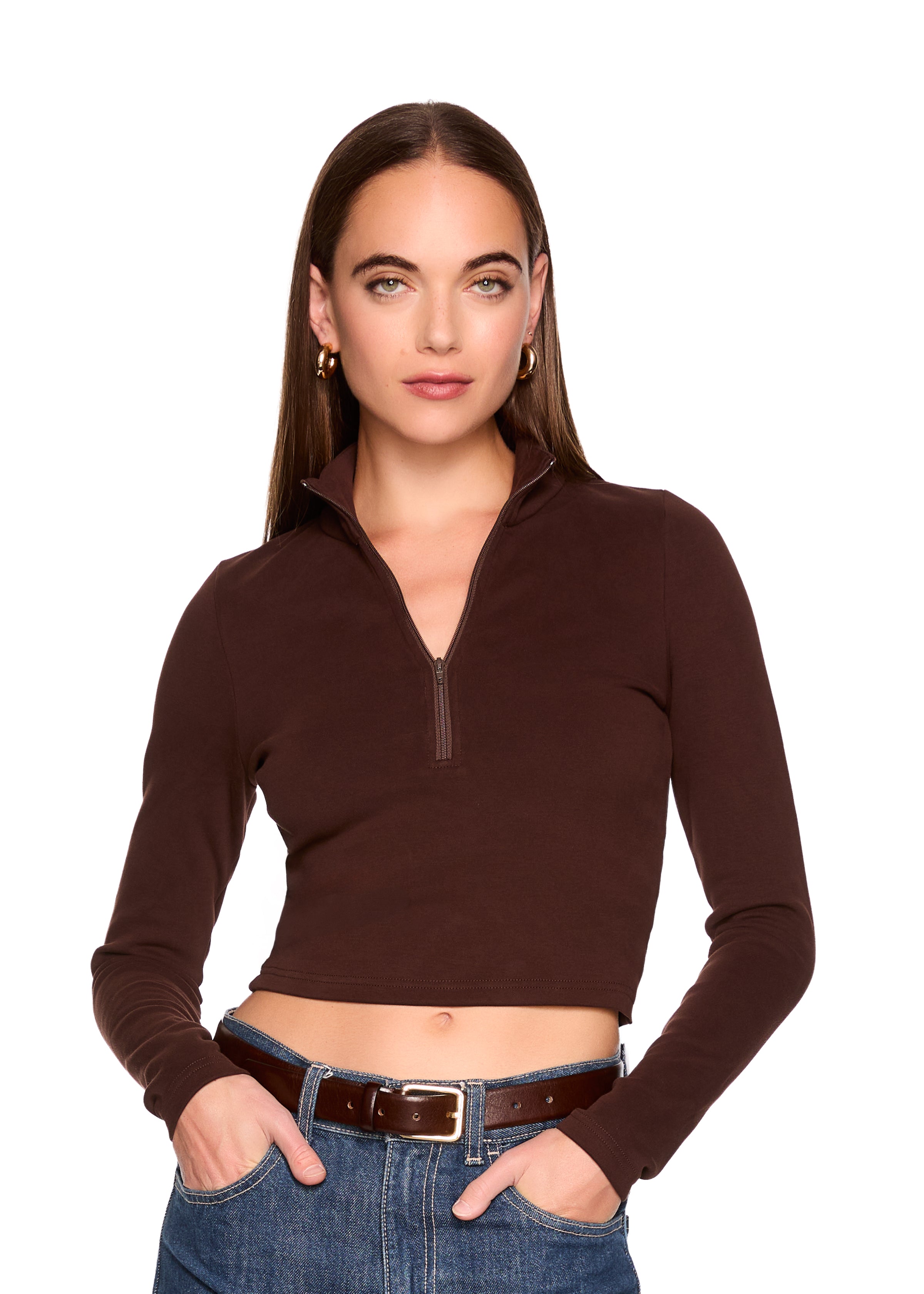 fleece mock neck half zip long sleeve